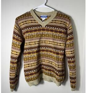 Vintage Pendleton Fair Isle Tan Beige Wool Sweater Size Small
